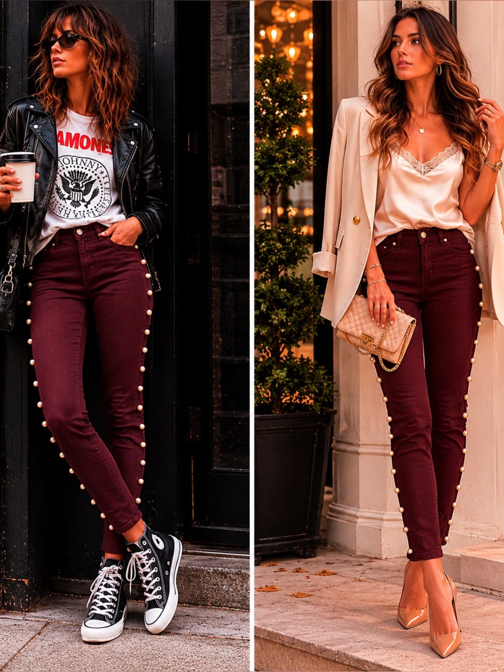 Burgundy Pearl Statement Jeans | See Measurements